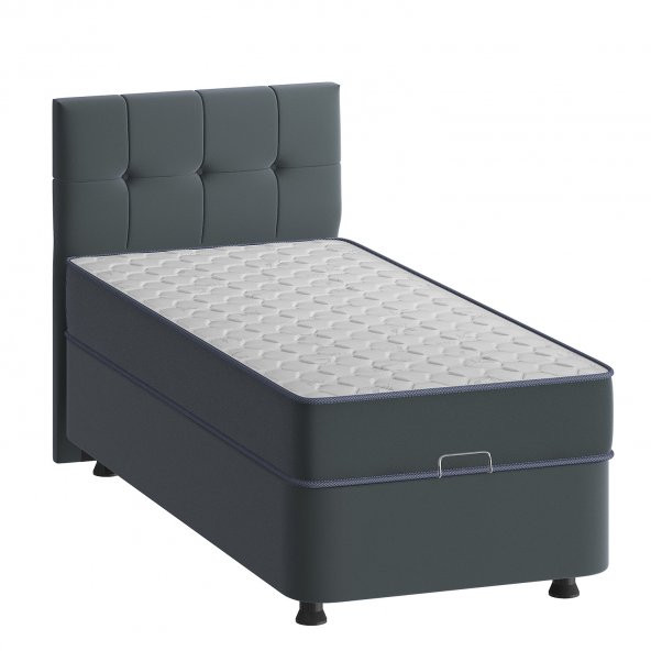 Mobpazar Helena Baza Başlık+Ortopedik Yatak Seti 90X190 cm Antrasit Renk Tek Kişilik S&uumlper Set - 3