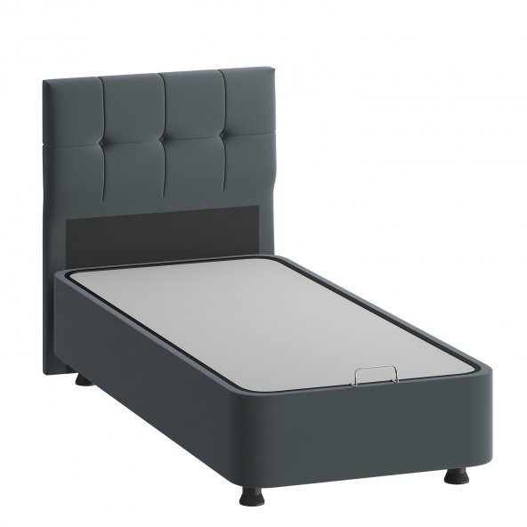 Mobpazar Helena Baza Başlık+Ortopedik Yatak Seti 90X190 cm Antrasit Renk Tek Kişilik S&uumlper Set - 4