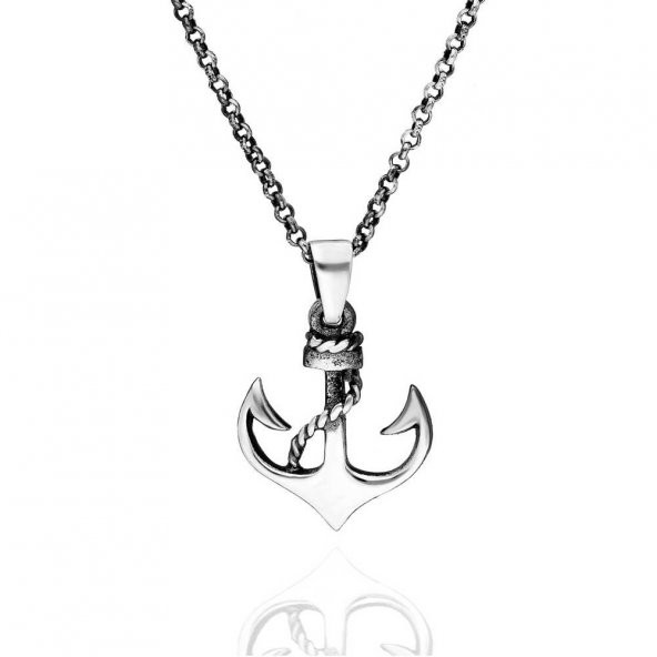 Çapa Tasarımlı 925 Ayar Gümüş Bayan Kolye 45 CM ürün görseli