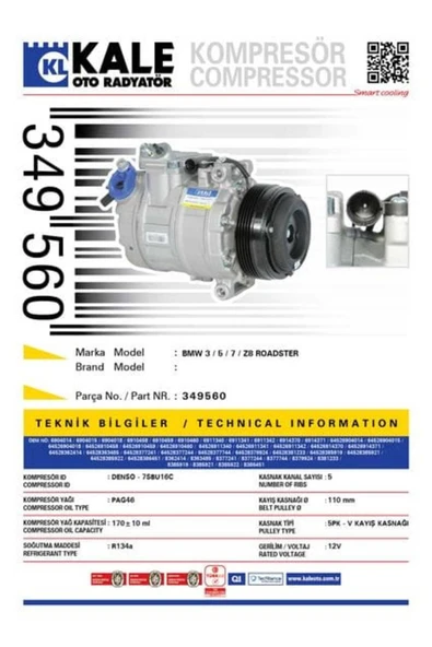 Kale 349560  Klima Kompresörü Bmw 3E46 98-05 Bmw 5 E39 95-03-Bmw 7 E38 95-01 235×138 5 Kanal