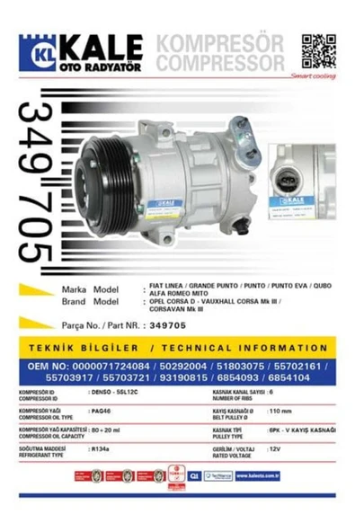Kale 349705  KLİMA KOMPRESÖRÜ CORSA D 1.3 CDTI-1.7 CDTI 06-AGILA ürün görseli 1