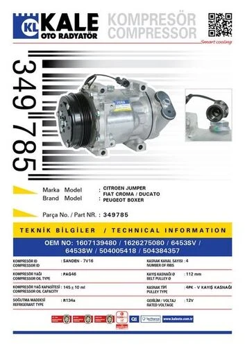 Kale 349785  KLİMA KOMPRESÖRÜ BOXER 06-JUMPER 10-3.0HDI ürün görseli 1