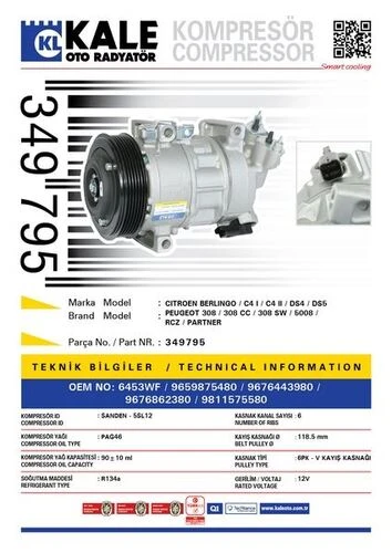 Kale 349795  KLİMA KOMPRESÖRÜ P308-P5008-P3008-RCZ-PARTNER-BERLING - 1