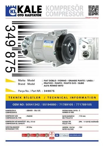 Kale 349875  KLİMA KOMPRESÖRÜ DOBLO 10-PUNTO EVO-MITO 11-