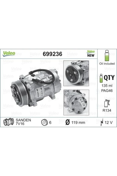 Valeo 699236 Kompresor 206d 306d 406d Berlıngo Xsara Partner ürün görseli 1