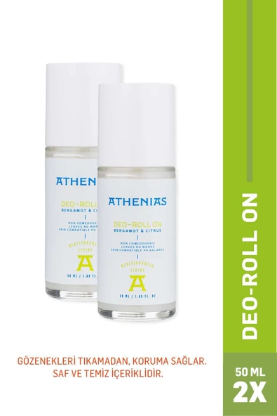ATHENİAS 2'li Athenias Bergamot & Citrus Deodorant Roll On Koltuk Altı Tıkamaz Aluminyum Içermez 50 ml