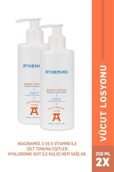 ATHENİAS 2'li Athenias Niacinamide, E Ve C Vitaminli Vücut Losyonu 250 ml Uzun Süre Nem Cilt Tonu Eşitleyici