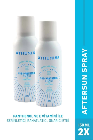 ATHENİAS Panthenol Spray Güneş Sonrası E Vit. ve Aloe Vera Kızarık Karşıtı Aftersun 150mlx2 Adet