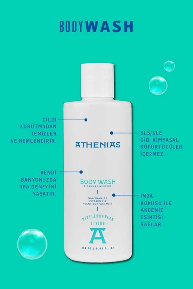 ATHENİAS Niacinamide, E Ve C Vitamini İçeren Duş Jeli 250 ml SLS İçermeyen Nemlendirici SPA Keyfi - 4