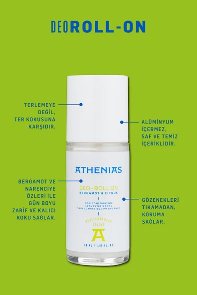 ATHENİAS 2'li Athenias Bergamot & Citrus Deodorant Roll On Koltuk Altı Tıkamaz Aluminyum Içermez 50 ml - 2