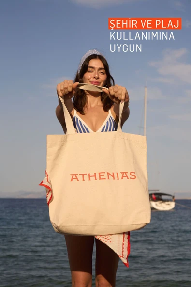 ATHENİAS Kanvas Kumaş Çanta Plaj ve Çok Amaçlı - 2