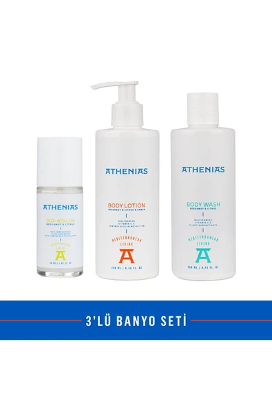 ATHENİAS 3'lü Banyo Seti Body Wash + Body Lotion + Deo Roll On