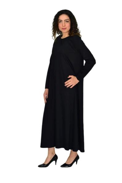 Kadın Siyah Uzun Kol Likralı Viskon Elbise BGL-ST04674 - Resim 6