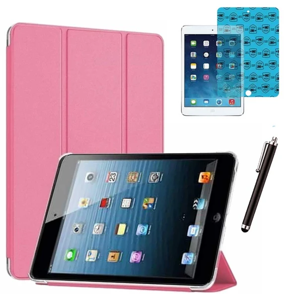 Apple iPad 5 ve 6 Nesil Uyumlu Smart Cover Tablet Kılıfı Ekran Koruyucu Kalem Set Pembe