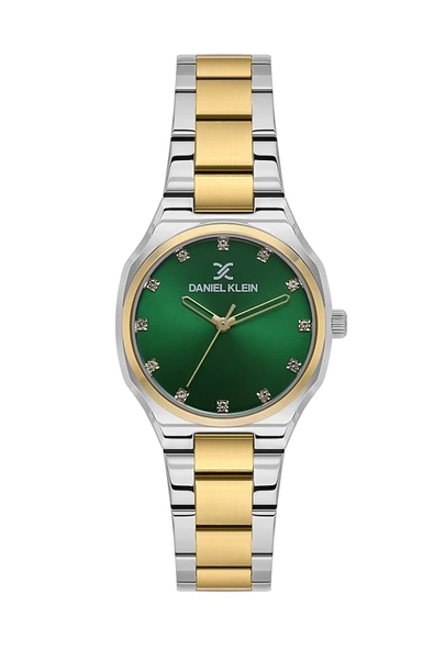 Gümüş-gold Çelik Kordon,yeşil,su Geçirmez, Klasik Kadın Kol Saati-2 - Resim 2