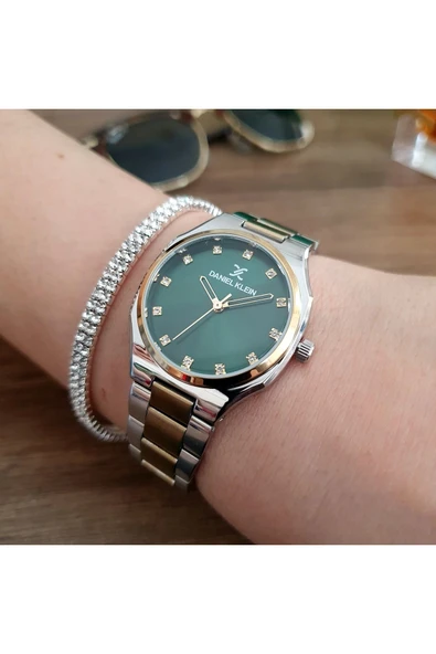 Gümüş-Gold Çelik Kordon,Yeşil,Su Geçirmez,Küçük,Taşlı Kadran, Klasik Kadın Kol Saati-1 - Resim 3