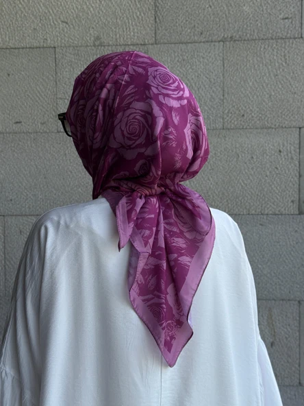 Pamuklu Soft Roza Desen Eşarp-Lilyum Pembe - 2