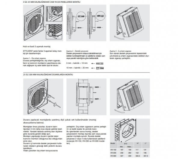 HV-150 AE Duvar Pencere Montaj Panjurlu Kafesli Aksiyel Fan Debi 238 m3/h 39 dB(A) Ses Seviyesi Soler Palau Stylvent AGMair Agm Havalandırma - 5
