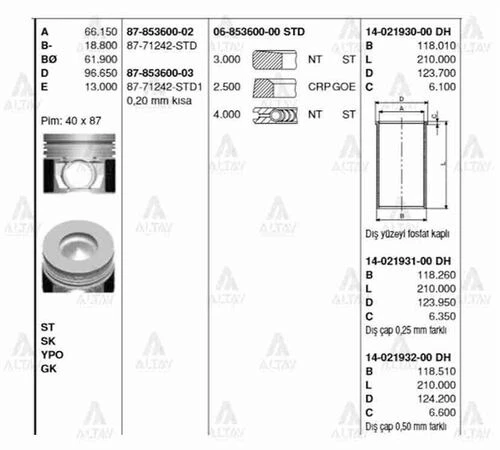 Goetze 14 ISS -21931-0 Gömlek 4Hk1 Dıstan 0. 25 Farklı Isuzu 4Hk1