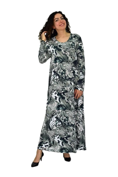 Kadın Uzun Kol Likralı Viskon Elbise BGL-ST04673 - Resim 3