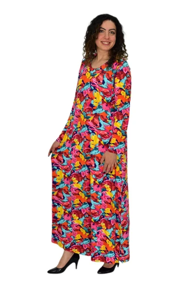 Kadın Uzun Kol Likralı Viskon Elbise BGL-ST04673 - Resim 6