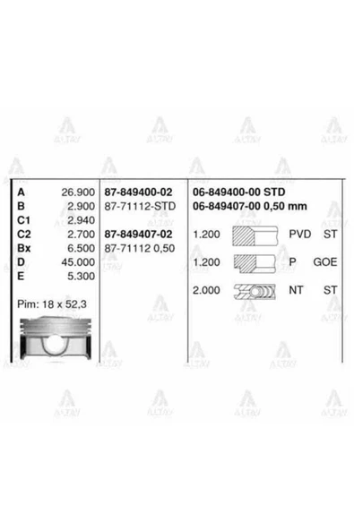 Goetze 06 Iss -849400-0 Segman Std I30 Ix35 Sportage 1. Dizel Gdı G4fd 77.00 Mm ürün görseli 1