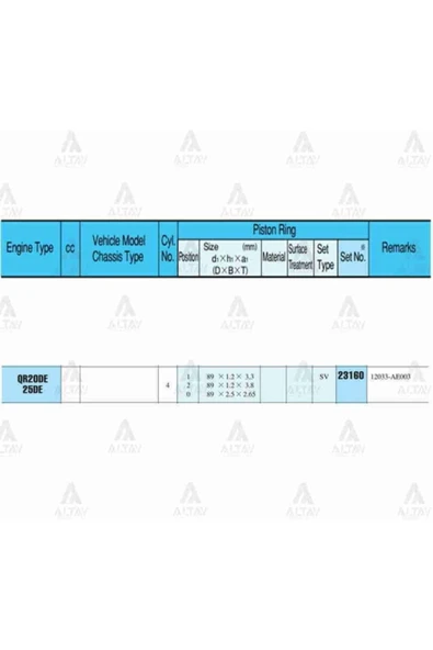 Rıken 23160 Segman X-traıl 01-07 2.0 / 89.00mm / Qr20 / Std Takım std ürün görseli