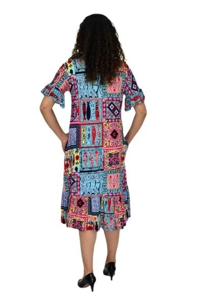 Kadın Kısa Kol Etek Valonlu Likralı Viskon Elbise BGL-ST04672 - Resim 5