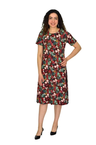 Kadın Kısa Kol Likralı Viskon Elbise BGL-ST04671 - Resim 5