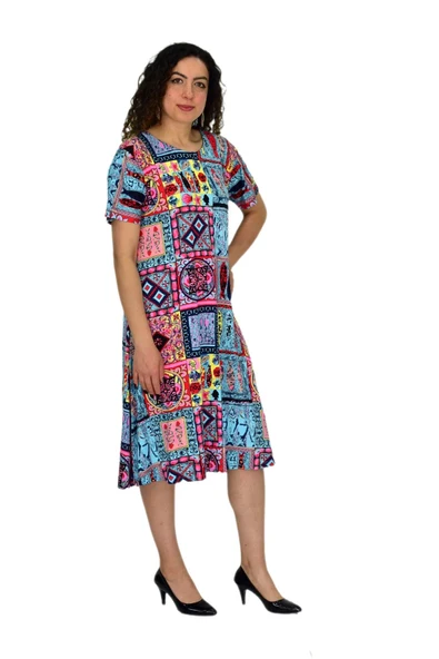 Kadın Kısa Kol Likralı Viskon Elbise BGL-ST04671 - Resim 12