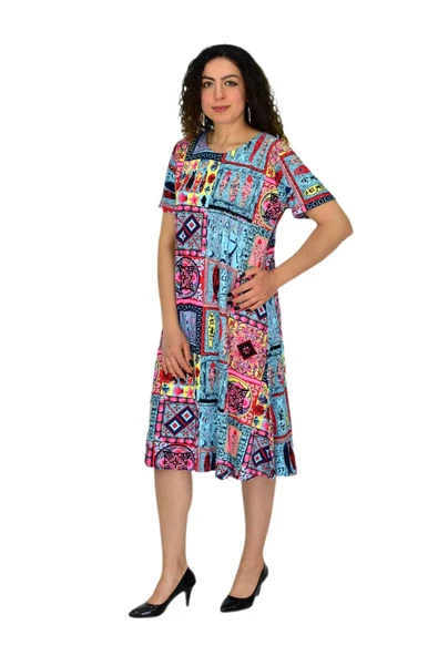 Kadın Kısa Kol Likralı Viskon Elbise BGL-ST04671 - Resim 8