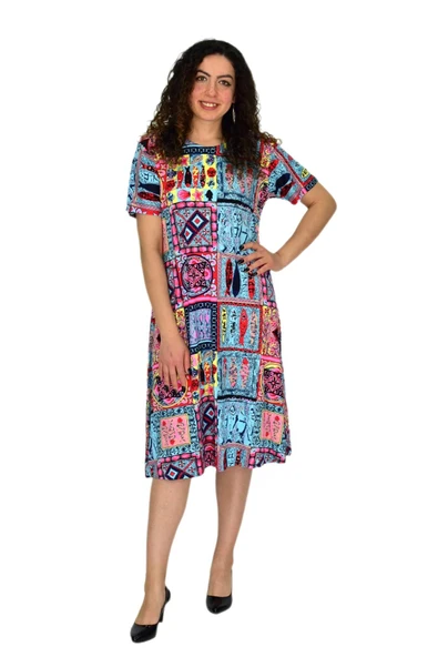 Kadın Kısa Kol Likralı Viskon Elbise BGL-ST04671 - Resim 4