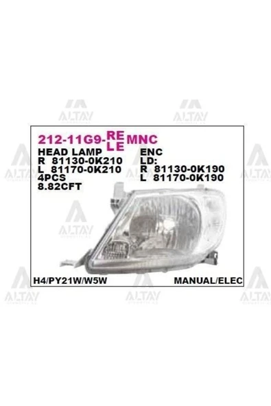 DEPO 21211G9LLEMNC 212-11g9l-lemnc Ön Far Sol- Toyota Hilux Vigo 09-10 ürün görseli 1