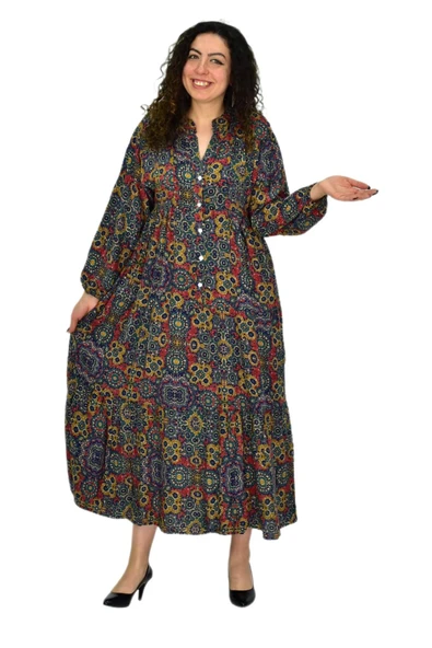 Kadın Empirme Uzun Kol Elbise BGL-ST04670 - Resim 4