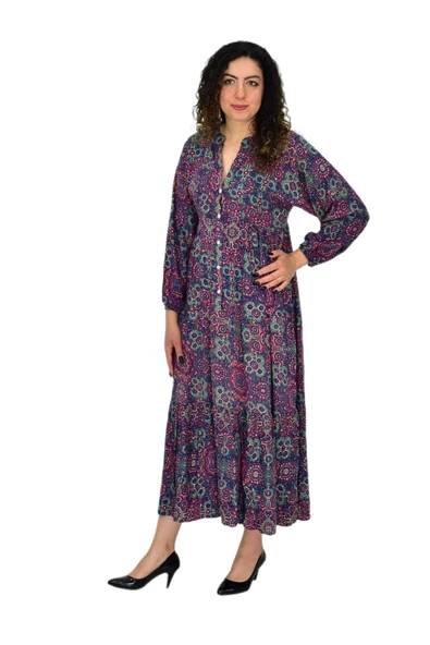 Kadın Empirme Uzun Kol Elbise BGL-ST04670 - Resim 5