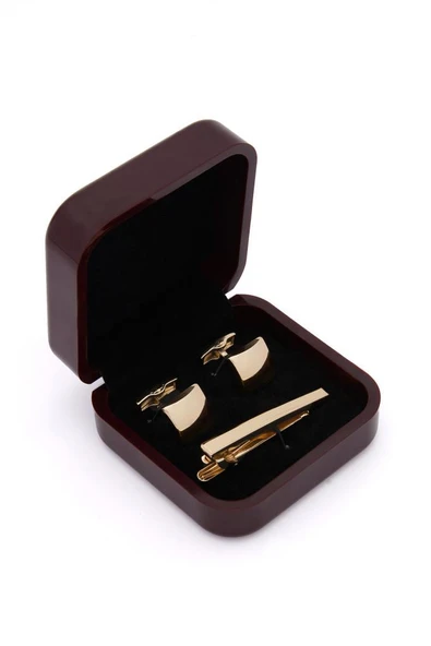 Brianze Premium Kutulu Gold Kol Düğmesi ve Kravat İğnesi