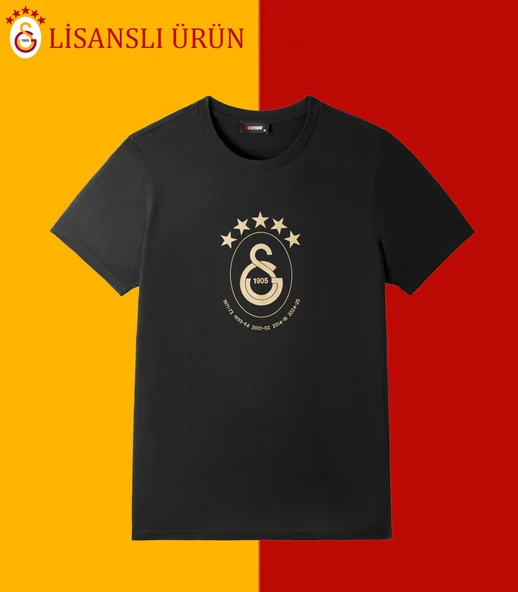 Galatasaray Lisanslı 5 Yıldız Siyah Şampiyonluk T-Shirt