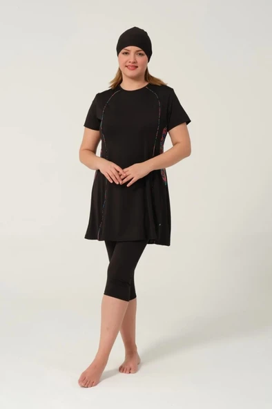 Tesmay 2523 Battal Siyah Lycralı Yarı Kapalı Havuz Mayo - 8