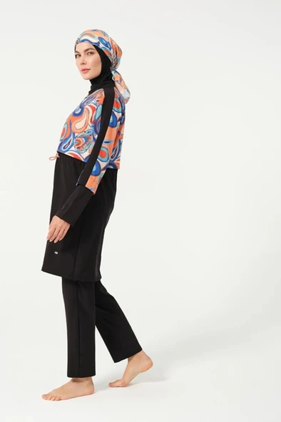 Tesmay 3009 Siyah Sporlycra Tam Boy Tasarım Tesettür Mayo - Resim 4