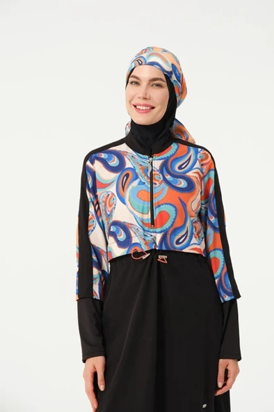 Tesmay 3009 Siyah Sporlycra Tam Boy Tasarım Tesettür Mayo - Resim 7