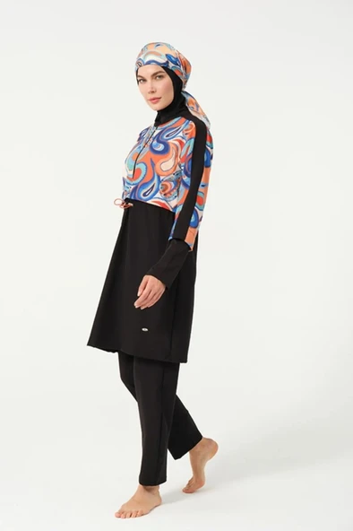 Tesmay 3009 Siyah Sporlycra Tam Boy Tasarım Tesettür Mayo - Resim 2