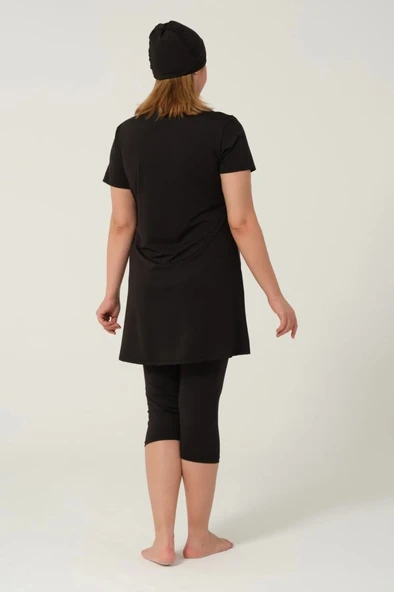 Tesmay 2523 Battal Siyah Lycralı Yarı Kapalı Havuz Mayo - 6