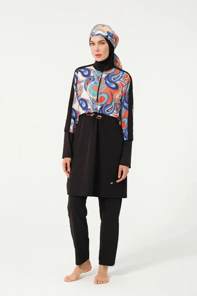 Tesmay 3009 Siyah Sporlycra Tam Boy Tasarım Tesettür Mayo ürün görseli