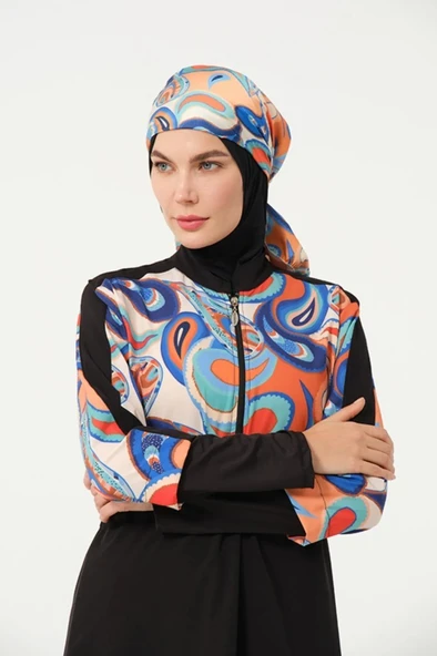 Tesmay 3009 Siyah Sporlycra Tam Boy Tasarım Tesettür Mayo - Resim 9