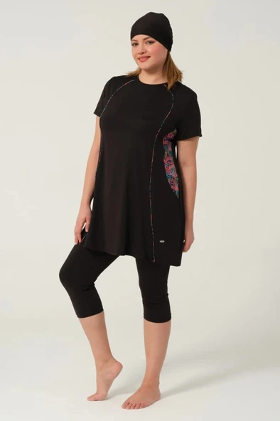 Tesmay 2523 Battal Siyah Lycralı Yarı Kapalı Havuz Mayo - 9