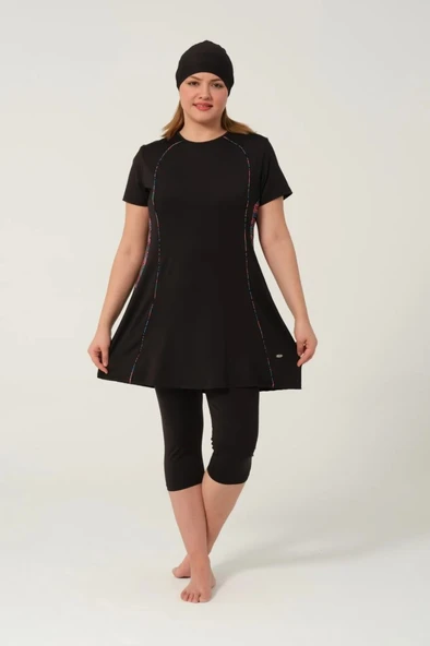 Tesmay 2523 Battal Siyah Lycralı Yarı Kapalı Havuz Mayo - 3