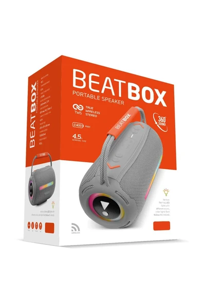 Led Işıklı Suya Dayanıklı Beatbox Ses Bombası Usb Sd Aux Fm Radyo Bluetooth 5.0 Hoparlör PeakBox - 5