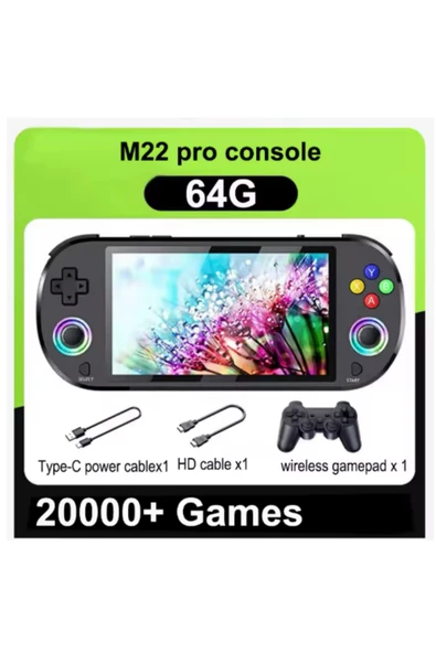 M22 Pro Retro Oyun Konsolu 5.0 ''IPS Ekran Dahili 20000+ Oyun Emülatörleri RGB LED Joystick - 2