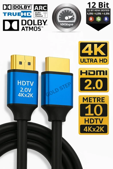 Bilişim Burada 10 METRE 4K ULTRA HD 2.0V ALÜMİNYUM BAŞLIK ALTIN UÇLU HDMİ KABLO