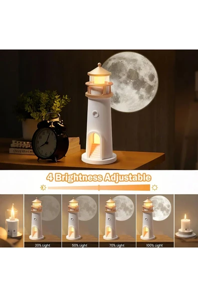 Ay Projeksiyon Gece Lambası Hareket Sensörlü & Bluetooth Müzik Zamanlayıcı Deniz Feneri Işığı - 8